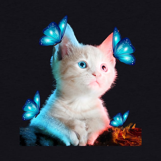 Cat With Butterfly T-Shirt by drag is art